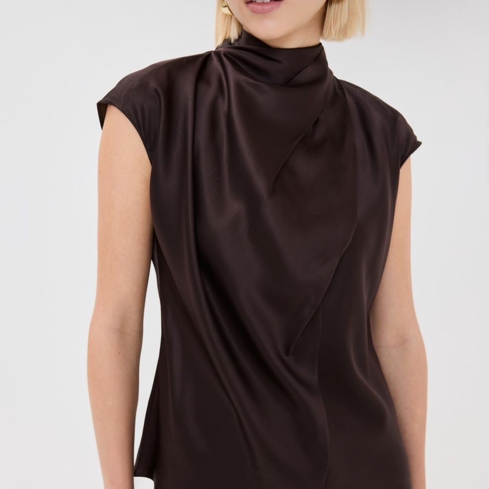 Veronica Beard Dark Brown Satin Blouse